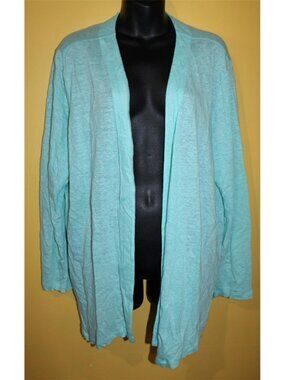 Love Linen J. Jill Aqua 2x Open Front Thin Summer Cardigan Long Sleeves